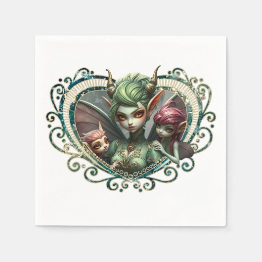 Serviette En Papier Trois fées, les compagnons du coeur magique. (Devant)