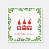 Serviette En Papier Trois Gnomes de Noël et cadre feuille sur blanc (Devant)