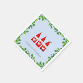 Serviette En Papier Trois Gnomes de Noël et cadre feuille sur bleu cla (Coin)