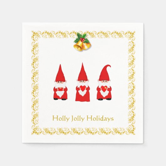 Serviette En Papier Trois Gnomes de Noël sur des serviettes blanches (Devant)