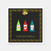 Serviette En Papier Trois gnomes de Noël sur fond noir (Devant)