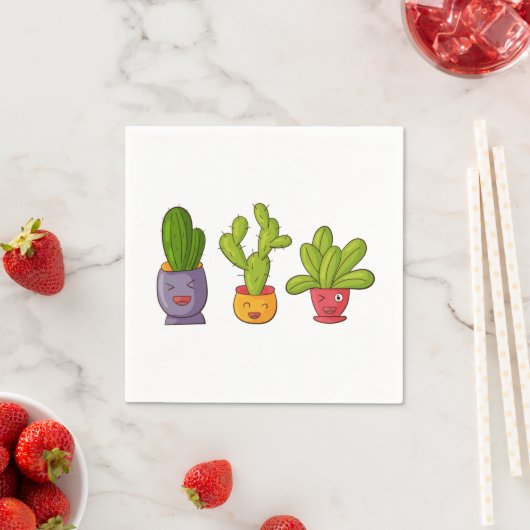 Serviette En Papier Trois mignons cactus dans des pots de fleurs Illus (En situation)