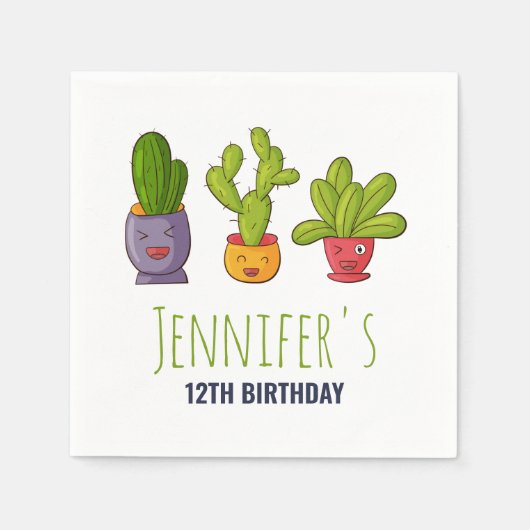 Serviette En Papier Trois mignons cactus dans des pots de fleurs Illus (Devant)