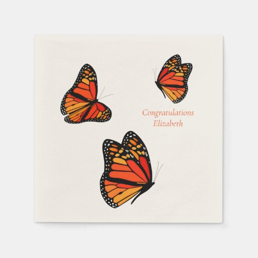 Serviette En Papier trois papillons Monarch message personnalisé (Devant)