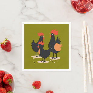 Serviette En Papier Trois poules françaises rétro Découpe mi-siècle 2