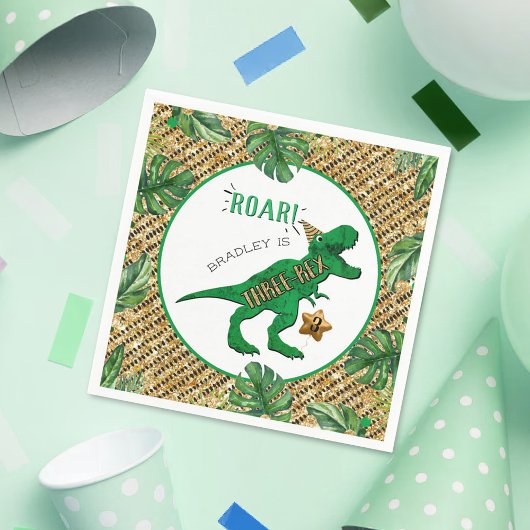 Serviette En Papier Trois Rex Dinosaur 3e anniversaire