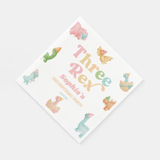 Serviette En Papier Trois Rex Dinosaur 3ème fête d'anniversaire (Coin)
