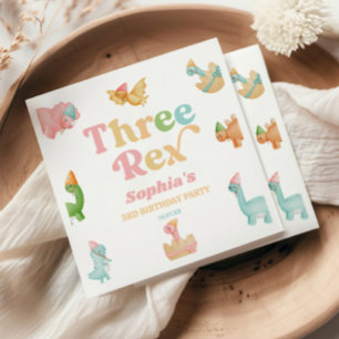 Serviette En Papier Trois Rex Dinosaur 3ème fête d'anniversaire