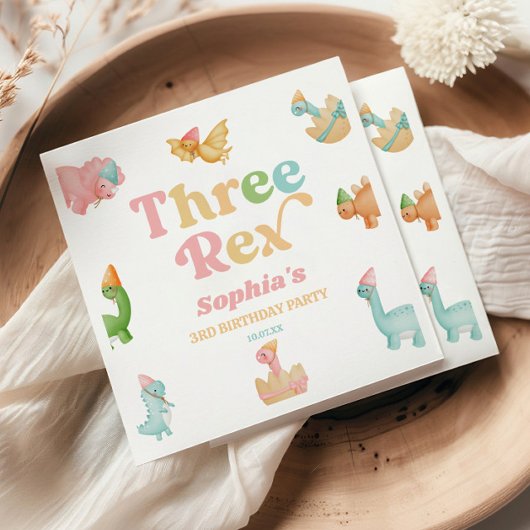 Serviette En Papier Trois Rex Dinosaur 3ème fête d'anniversaire