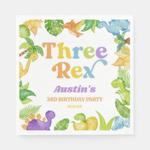 Serviette En Papier Trois Rex Dinosaur 3ème fête d'anniversaire