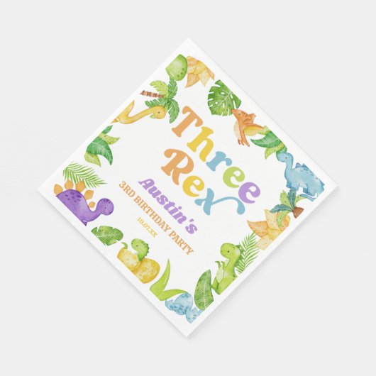 Serviette En Papier Trois Rex Dinosaur 3ème fête d'anniversaire (Coin)