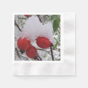 Serviette En Papier Trois rosehies avec casquette de neige