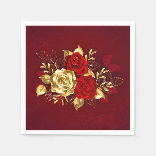 Serviette En Papier Trois roses en bijoux (Devant)