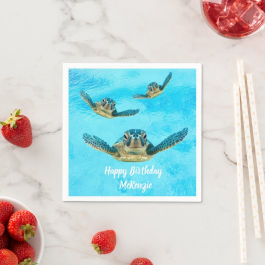 Serviette En Papier Trois tortues marines nageant (En situation)