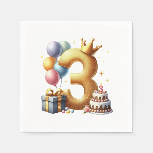 Serviette En Papier Troisième anniversaire doré (Devant)