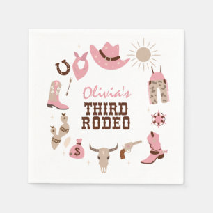 Serviette En Papier Troisième Rodéo Pink Western Cowboy 3e Anniversair