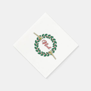 Serviette En Papier Trompettes annonçant Noel : Joyeuse couronne de No