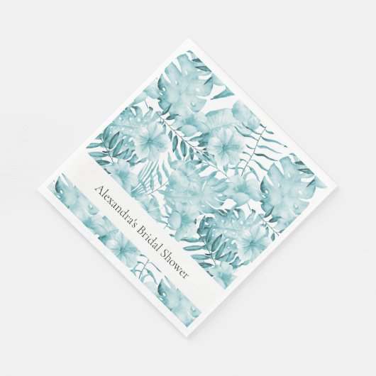 Serviette En Papier Tropical Aqua Bleu Floral Feuilles Fête de Mariage (Coin)