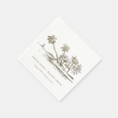 Serviette En Papier Tropical Beach Palm Tree croquis Pale Gold Mariage (Coin)