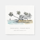 Serviette En Papier Tropical Beach Palm Tree Sketch Mariage d'aquarell (Devant)