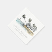 Serviette En Papier Tropical Beach Palm Tree Sketch Mariage d'aquarell (Coin)