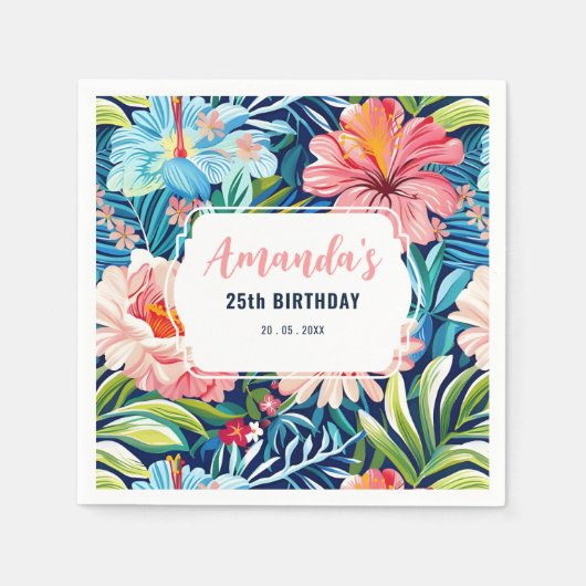 Serviette En Papier Tropical Birthday Party Floral Pattern (Devant)