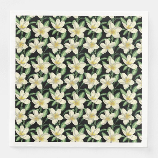 Serviette En Papier Tropical continu motif fleurs blanches feuille ver (Devant)