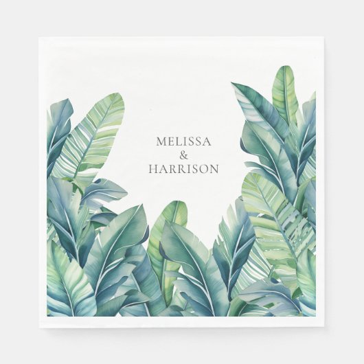 Serviette En Papier Tropical Exotic Foliage Feuille Design Mariage (Devant)