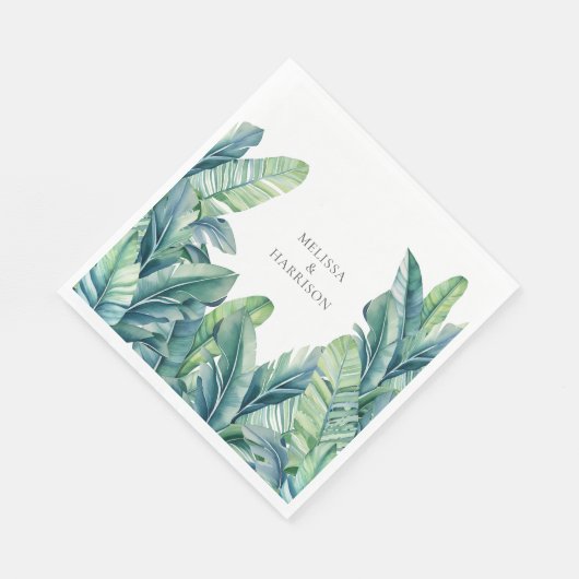 Serviette En Papier Tropical Exotic Foliage Feuille Design Mariage (Coin)