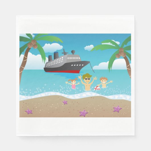 Serviette En Papier Tropical Family Beach Cruise Fun (Devant)