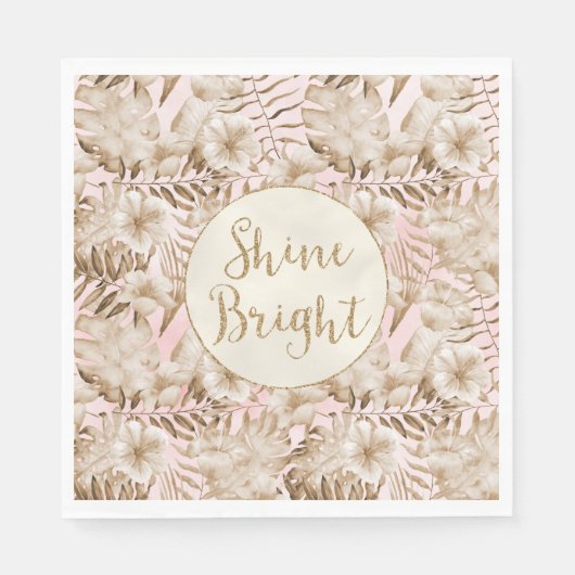 Serviette En Papier Tropical Feuille Cream Blush Gold Parties scintill (Devant)