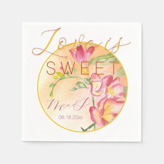 Serviette En Papier Tropical Freesia Aquarelle Love is Sweet (Devant)