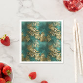 Serviette En Papier Tropical Gold Emerald Feuilles verts (En situation)