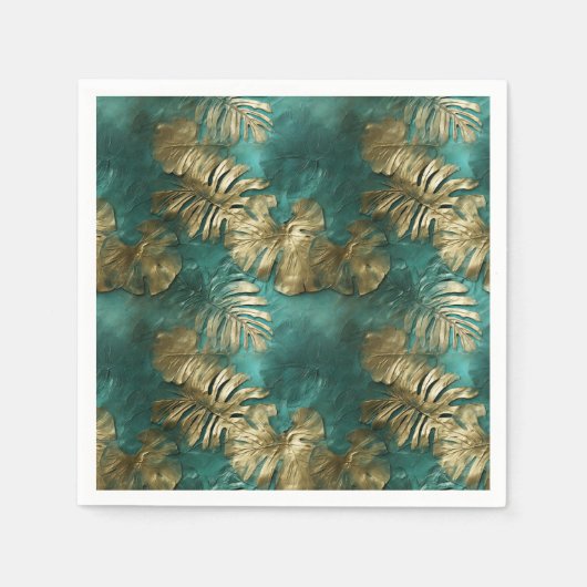Serviette En Papier Tropical Gold Emerald Feuilles verts (Devant)