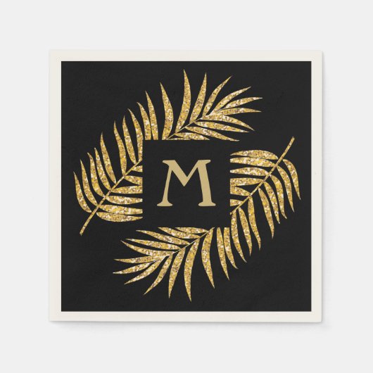 Serviette En Papier Tropical Gold Parties scintillant Palm Tree Fronds (Devant)