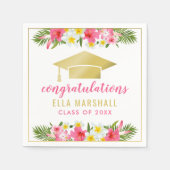 Serviette En Papier Tropical Gold Pink Floral Félicitations Diplômé (Devant)