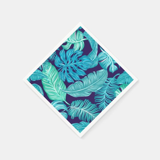 Serviette En Papier Tropical Green Blue Leaves Pattern (Coin)