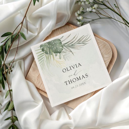 Serviette En Papier Tropical Green Monstera Coastal Wedding