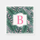 Serviette En Papier Tropical Green Palm Feuille rose Monogramme (Devant)