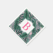 Serviette En Papier Tropical Green Palm Feuille rose Monogramme (Coin)
