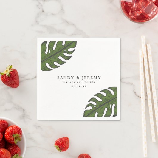 Serviette En Papier Tropical Greenery Palm Feuille Mariage (En situation)