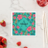 Serviette En Papier Tropical Hibiscus and Palm Leaf Pattern (En situation)