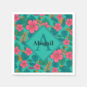 Serviette En Papier Tropical Hibiscus and Palm Leaf Pattern (Devant)