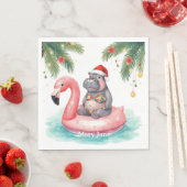 Serviette En Papier Tropical Hippo Christmas Pool Party   (En situation)