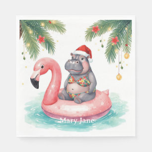 Serviette En Papier Tropical Hippo Christmas Pool Party  