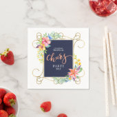 Serviette En Papier Tropical Holiday Cheers Fleurs & Gold Frame (En situation)