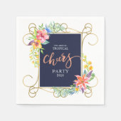 Serviette En Papier Tropical Holiday Cheers Fleurs & Gold Frame (Devant)
