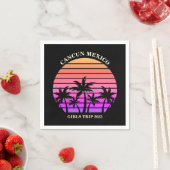 Serviette En Papier Tropical Island Beach Palm Tree Pink Black Party (En situation)