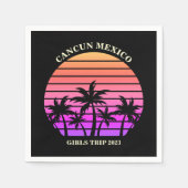 Serviette En Papier Tropical Island Beach Palm Tree Pink Black Party (Devant)