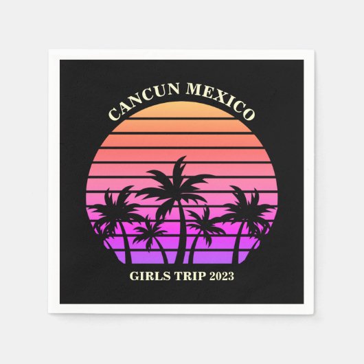 Serviette En Papier Tropical Island Beach Palm Tree Pink Black Party (Devant)